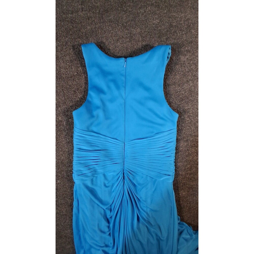 DAVID'S BRIDAL  long beaded u neck dress with ruched waist color: pacific SZ 2 - Picture 3 of 9